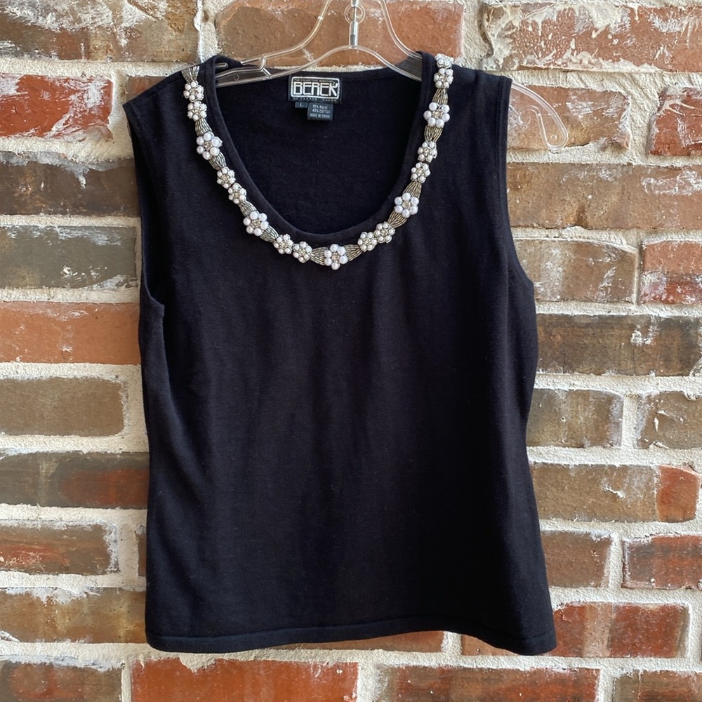 Berek 2 by Takako Sakon Vintage Faux Pearl Beaded Neckline Tank Size L